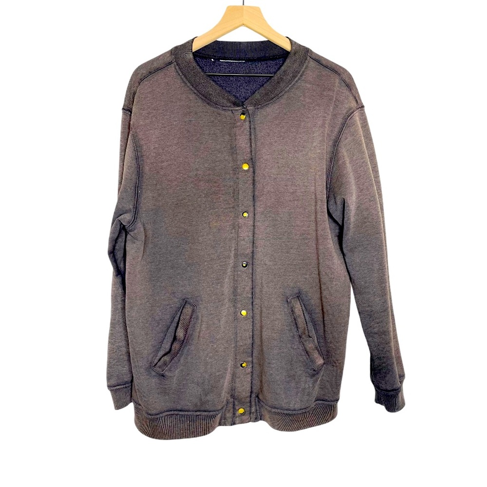 Terrycloth Snap Varsity Jacket Cardigan sz L